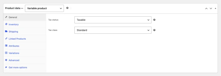 Panneau Données produit de WooCommerce avec Produit variable sélectionné